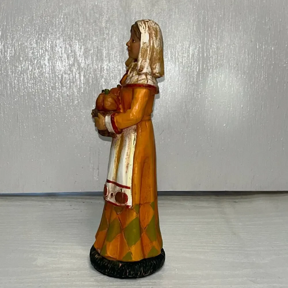 Harvest Woman Resin Figurine Autumn Fall Basket Fruit Decor